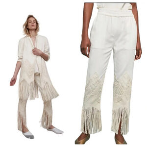 Laura Siegel Anthropologie Sedona Linen Embroidered Crochet Pants Sz S NEW